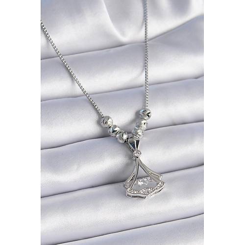 316L �elik Zincir G�m�� Renk Gingko Yapra�� Model Zirkon Ta� Detay Kad�n Kolye