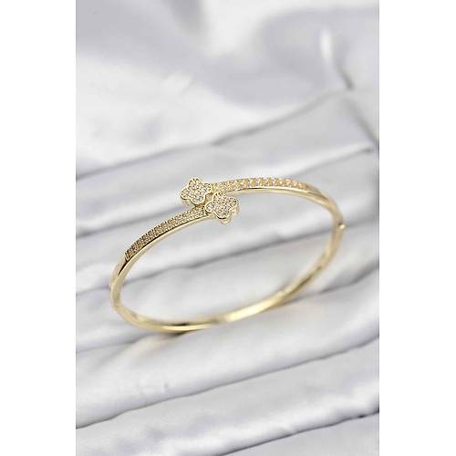 Pirin� Gold Renk Zirkon Ta�l� Yonca Model Kad�n Kelep�e Bileklik