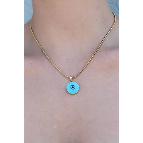 316L �elik Gold Renk Nazar Boncuk Model Kad�n Kolye