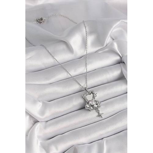 316L �elik G�m�� Renk Ayna Ay�c�k Model Zirkon Ta�l� Kalp Detay Kad�n Kolye