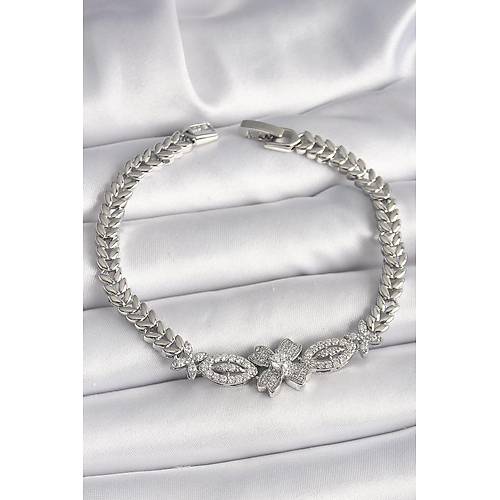 Pirin� G�m�� Renk Zirkon Ta�l� �i�ek Fig�r Arpa Zincir Model Kad�n Bileklik