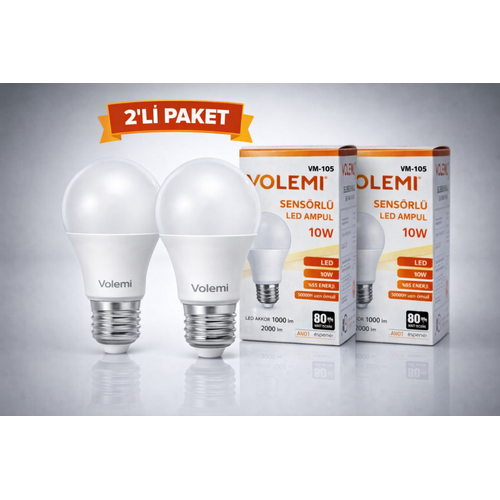 Volemi VM-10S Sens�rl� LED Ampul 10W 2000 L�men E27 Duy 50000 Saat �m�r Enerji Tasarruflu Beyaz I��k 2 Adet