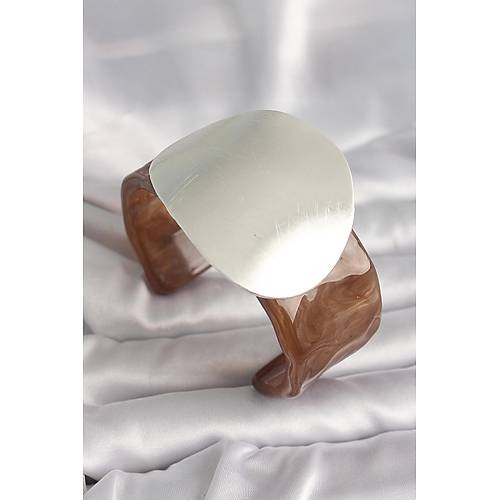 Kahverengi Mermer Desen Akrilik Plastik G�m�� Plaka Model Vintage Kad�n Bilezik