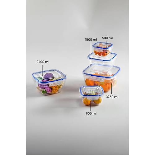 Kare 5 Par�a Contal� Vakumlu S�zd�rmaz Hava Almaz Saklama Kab� Seti (3750/2400/1500/900/500 Ml)