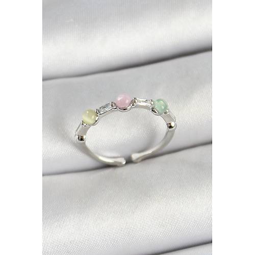 Pirin� S�ral� Boncuk Fig�rl� Zirkon Ta�l� G�m�� Renk Ayarlanabilir Kad�n Y�z�k