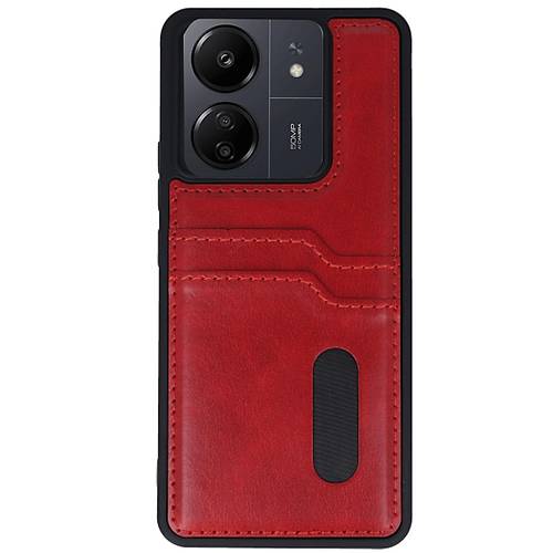 Redmi 13C K�l�f Sara Kartvizitli Deri K�l�f - K�rm�z�