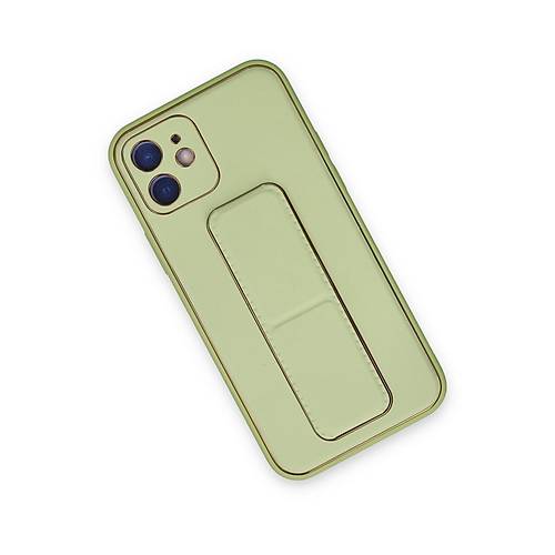iPhone 12 K�l�f Coco Deri Standl� Kapak - Su Ye�ili