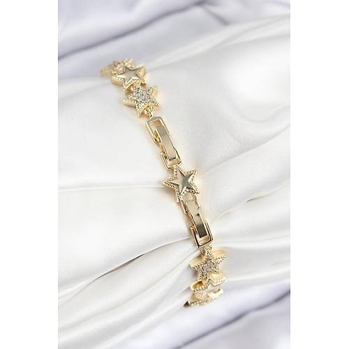 VIP Pirin� Zirkon Ta�l� Y�ld�z Model Gold Renk Kad�n Bileklik