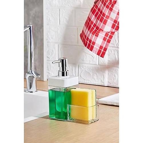 Beyaz Renkli S�v� Sabunluk S�ngerlik Hazneli 450 ml