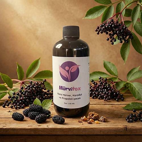M�rvitox Kara M�rver Karadut ve Propolis ��eren Bitkisel �urup 250 ml Takviye Edici G�da