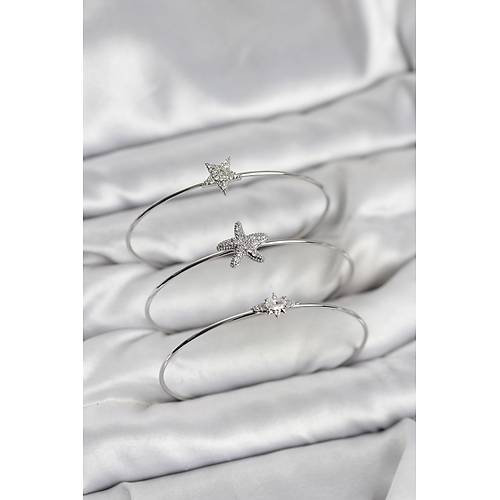 G�m�� Renk Zirkon Ta�l� Deniz Y�ld�z� Model 3'l� Kad�n Bileklik Kombini