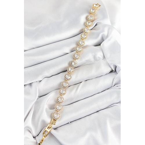 Pirin� Zirkon Ta�l� Daire Baget Model Gold Renk VIP Seri Kad�n Bileklik