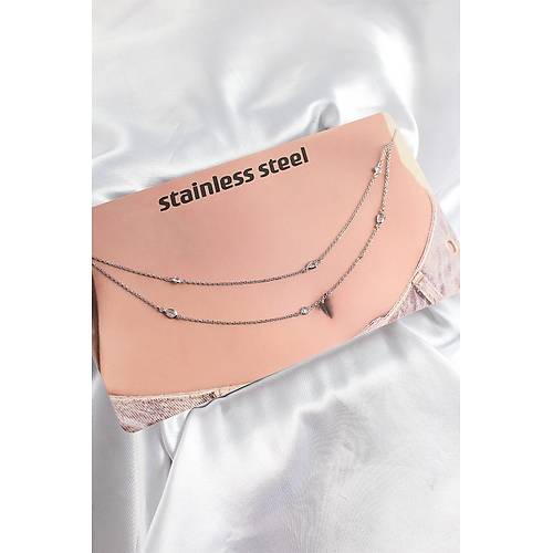 316L �elik Zirkon Ta�l� Damla Model G�m�� Renk G�bek Bel Zinciri