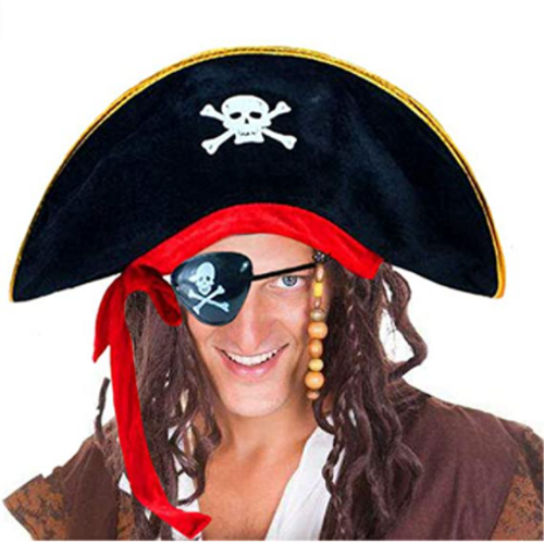 Yeti�kin Boy Kadife Kaptan Jack Sparrow Korsan �apkas� ve Plastik Korsan G�z Maskesi