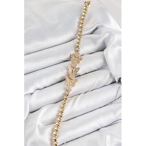 Pirin� Zirkon Ta�l� Kelebek Model Gold Renk Kad�n Bileklik