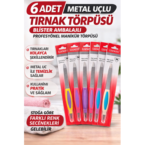 6 Adet Metal U�lu T�rnak T�rp�s� Blister Ambalajl� Profesyonel Manik�r T�rp�s� Seti