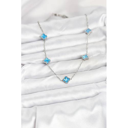 316L �elik Zincir G�m�� Renk Buz Mavisi Baby Boy Yonca Kad�n Kolye