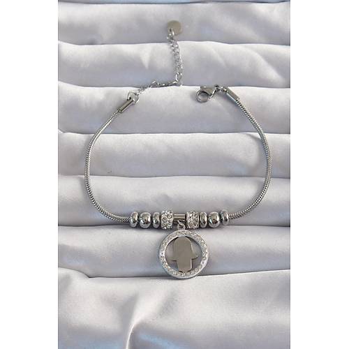 316L �elik G�m�� Renk Zirkon Ta� Aksesuarl� Fatma Ana Eli Bileklik