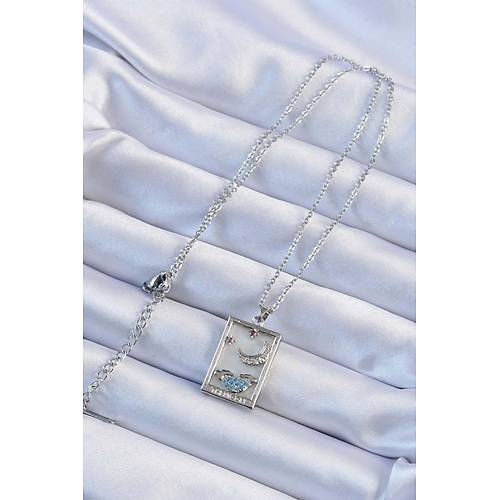 316L �elik Zincir G�m�� Renk Zirkon Ta�l� Ay Fig�rl� Tarot Kolye