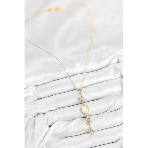 Pirin� Zincir Sar� Gold Renk Zirkon Ta�l� Y Kolye