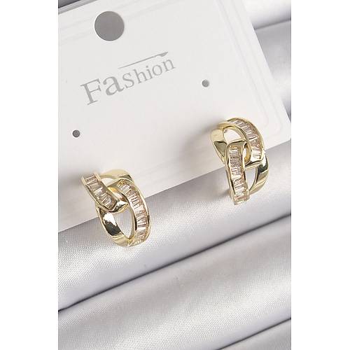 Pirin� Gold Renk Zirkon Ta�l� Zincir Model Kad�n K�pe