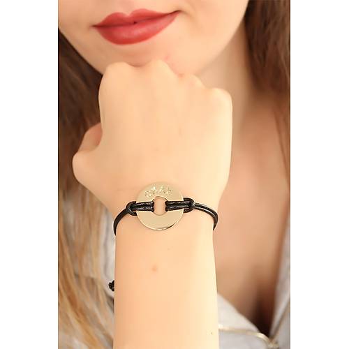 OKAY (�yi) Siyah Deri �pli Unisex Mood Bileklik