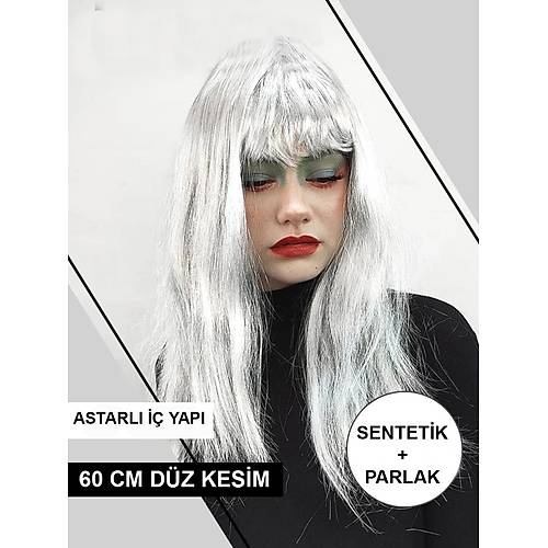 Platin Gri G�m�� Renk Uzun Parti Peru�u Uzun Takma Peruk