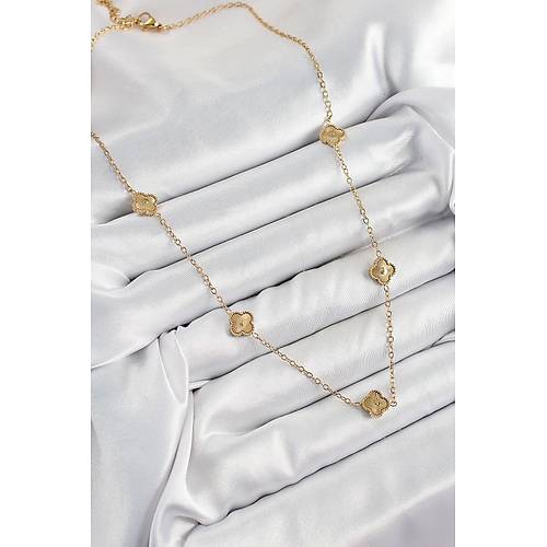 316L �elik Yonca Model Gold Renk Kad�n Kolye