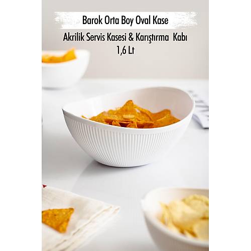 Akrilik Barok Beyaz Orta Boy Oval Meyve & Salata Kasesi & Kar��t�rma Kab� / 1,6 Lt (CAM DE��LD�R)
