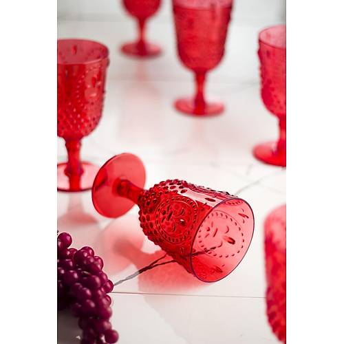 Akrilik K�rm�z� Tekli Kadeh & Su Me�rubat Kahve Yan� Barda�� 450 ml ( Cam De�ildir )