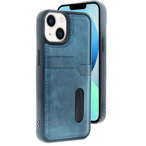 iPhone 14 K�l�f Sara Kartvizitli Deri K�l�f - Lacivert