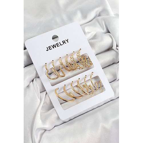 Pirin� Kar���k Halka Model Gold Renk 6 �ift Kad�n K�pe Set