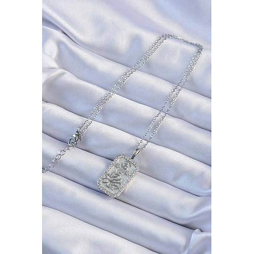 316L �elik Zincir G�m�� Renk Zirkon Ta�l� �er�eveli Tarot Kolye