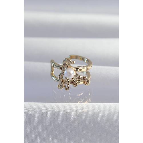 Pirin� Gold Renk �ncili Ahtapot Earcuff K�pe