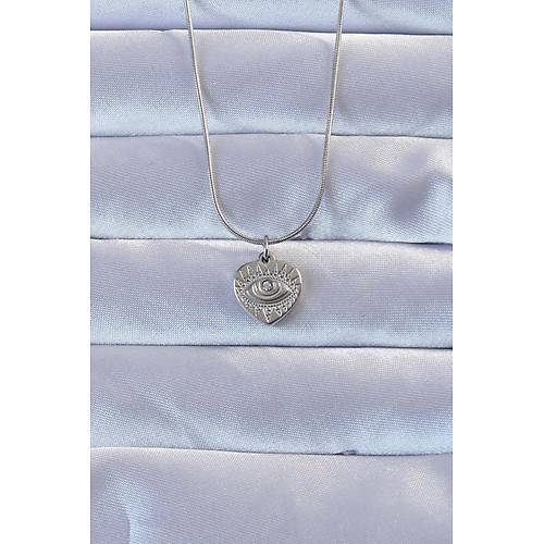 316L G�m�� Renk Zirkon Ta�l� ��lemeli G�z Detay Kalp Kolye