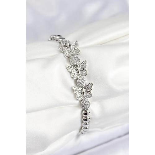Pirin� Zirkon Ta�l� Kelebek Model G�m�� Renk Kad�n Bileklik