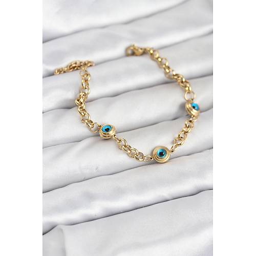 316L �elik Nazar Model Gold Renk Kad�n Bileklik
