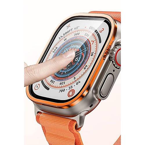 Watch Ultra 49mm Al�minyum Kasa Cam Ekran Koruyucu - Turuncu