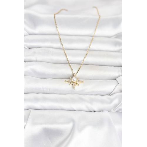 316L �elik Zincir Gold Renk Kutup Y�ld�z� Model Kad�n Kolye