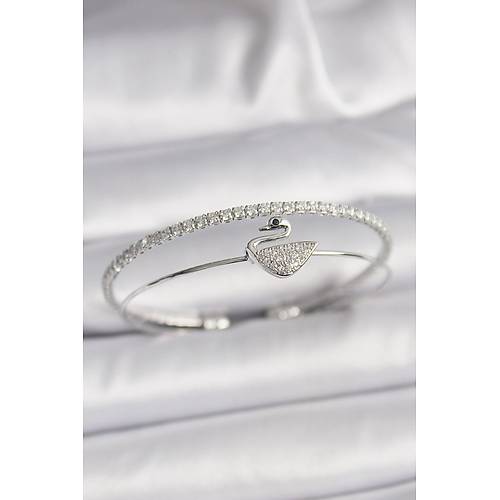 Pirin� G�m�� Renk Zirkon Ta�l� Ku�u Model Kad�n Bileklik