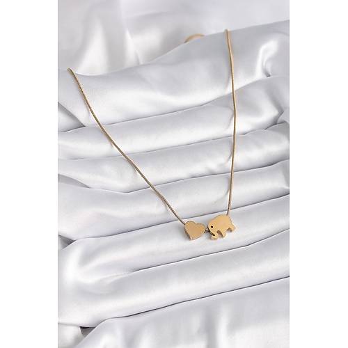 316L �elik Gold Renk Fil Kalp Fig�rl� Kad�n Kolye