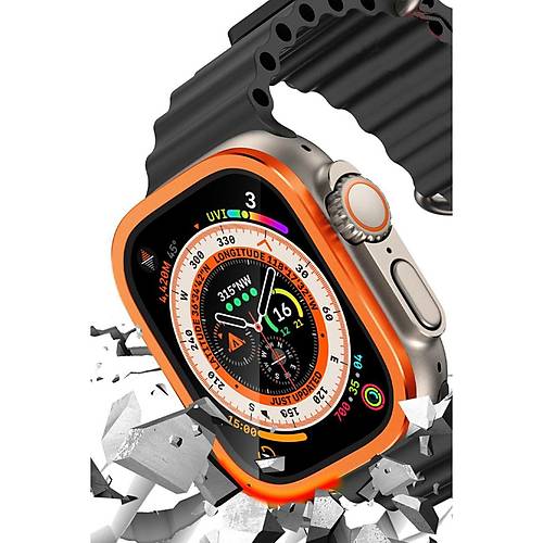 Watch Ultra 49mm Al�minyum Kasa Cam Ekran Koruyucu - Turuncu