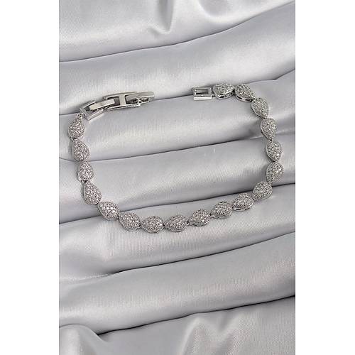 Pirin� G�m�� Renk Zirkon Ta�l� Damla Model VIP Seri Kad�n Bileklik