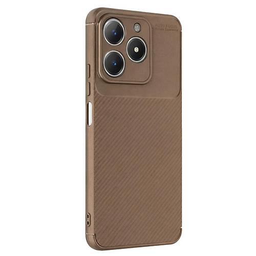 Realme C61 K�l�f Auto Focus Karbon Kapak - Kahverengi