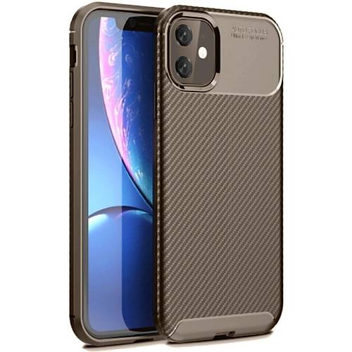 iPhone 11 K�l�f Auto Focus Karbon Kapak - Kahverengi