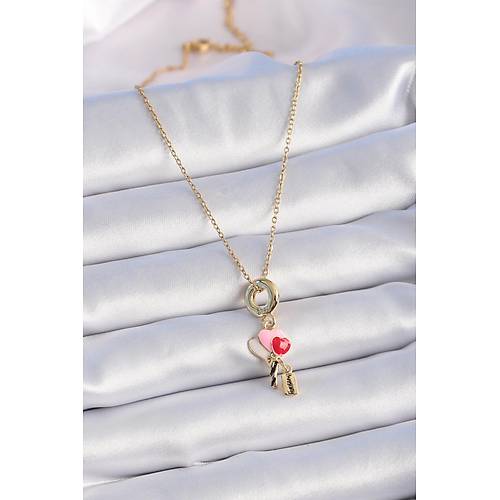 316L �elik Gold Renk Renkli Kalp Fig�r Charm Model Kad�n Kolye