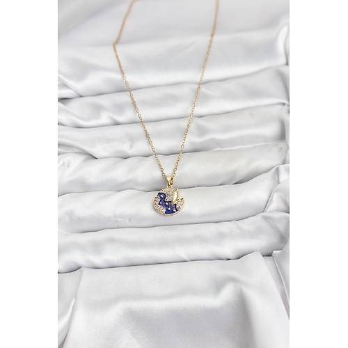 316L �elik Zincir Gold Renk Gece Model Zirkon Ta�l� Kad�n Kolye