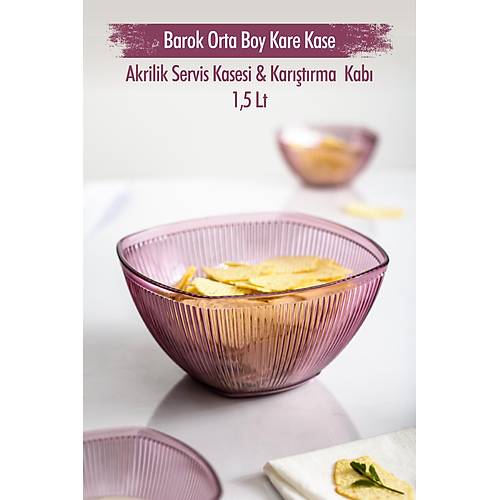 Akrilik Barok M�rd�m Orta Boy Kare Meyve & Salata Kasesi & Kar��t�rma Kab� / 1,5 Lt (CAM DE��LD�R)