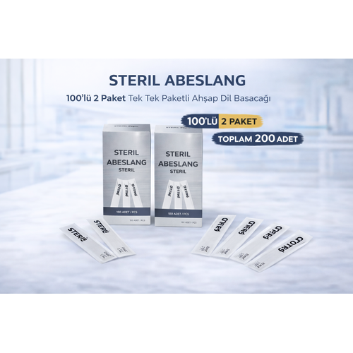 Steril Abeslang 100'l� 2 Paket Tek Tek Paketli Ah�ap Dil Basaca�� Medikal Spatula Toplam 200 Adet