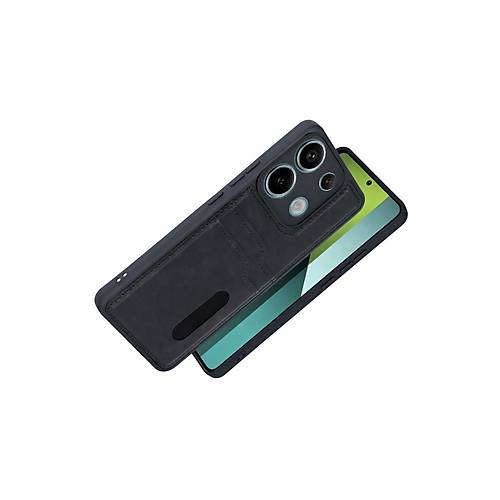 Redmi 15C 4G Sara Kartvizitli Deri K�l�f - Siyah